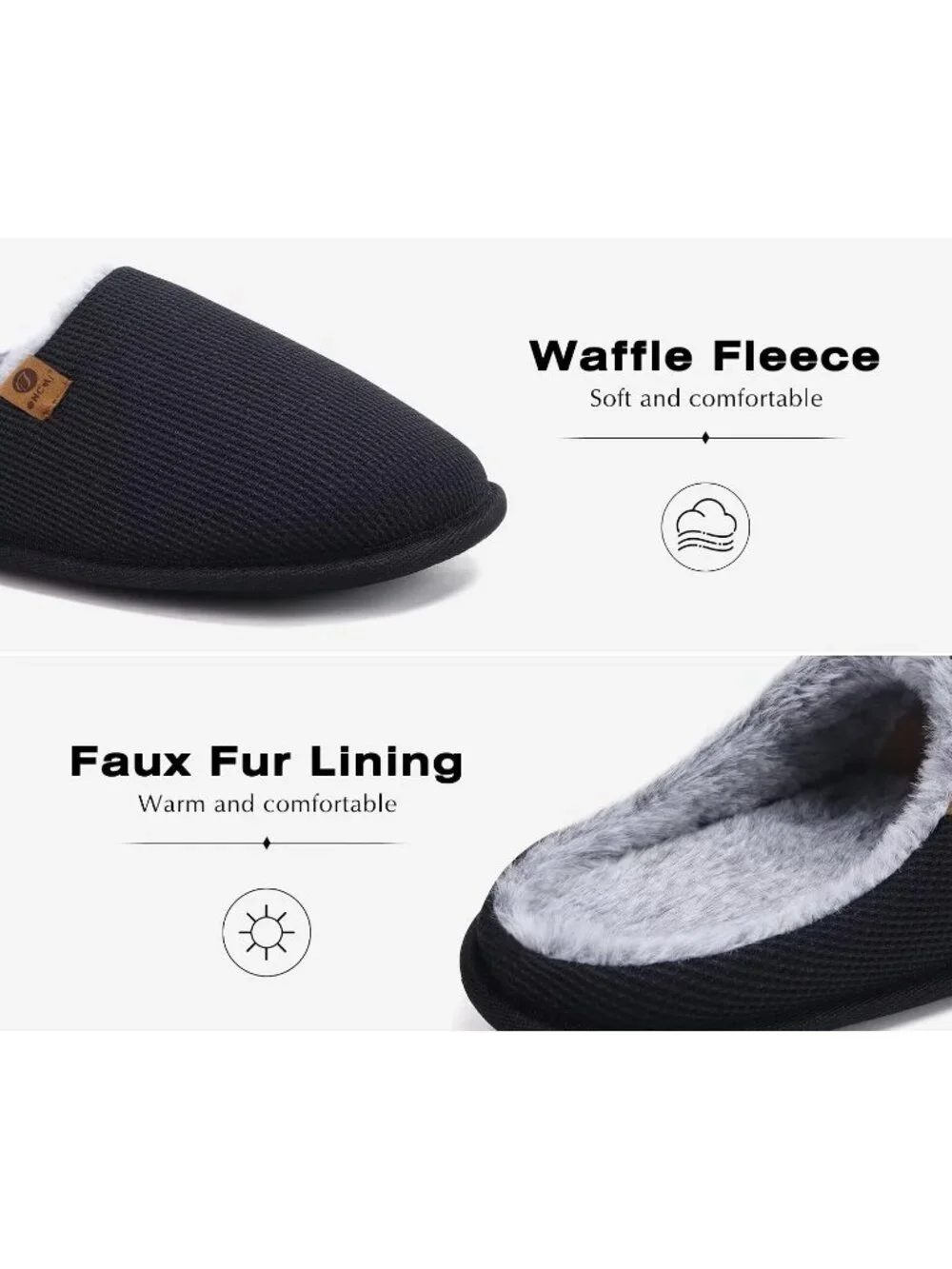Men's Plush Black Cushion Foam Shake Fleece Faux Fur Lining House Slipper Shoes